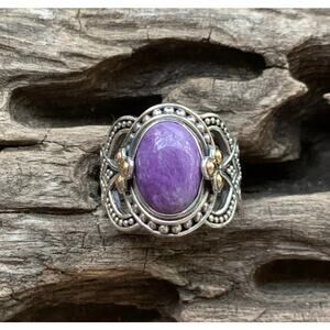 Suarti BA 18K Gold, Sterling Silver and Purple Charoite Ring, Size 9